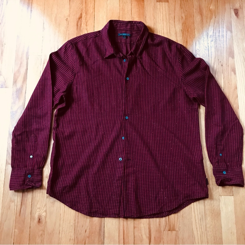 John Varvatos Red Black Plaid Button Down Shirt XXL